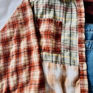 MOCHA SAGE MIXED PLAID BUTTON DOWN SHIRT size L